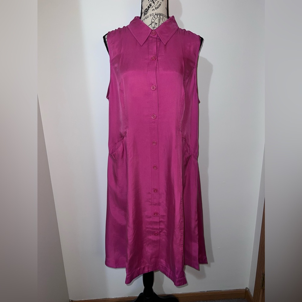 Soft Surroundings Magenta Silky Button Front Sleeveless Collared Dress Large
